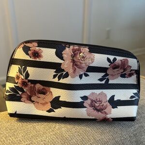 Kate Spade Black and Cream Floral Cosmetic Bag